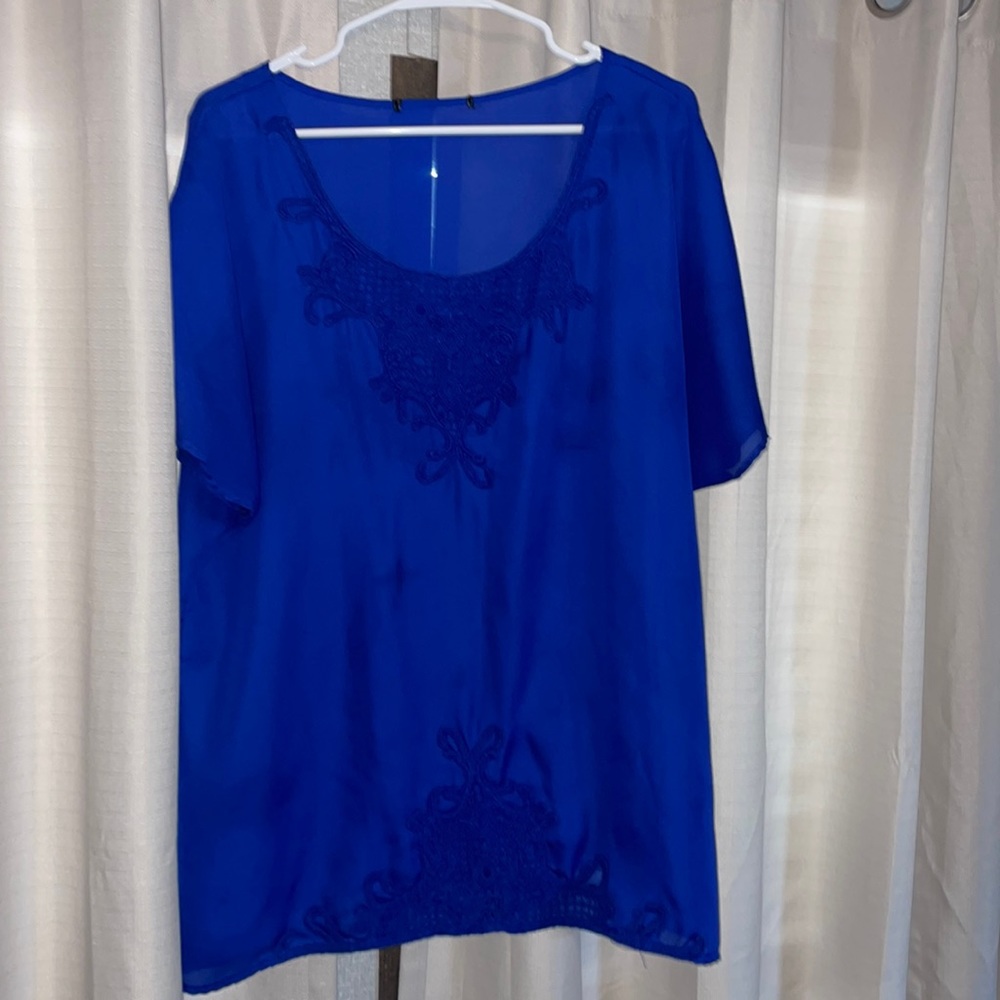 Cobalt blue sheer lined blouse with detail